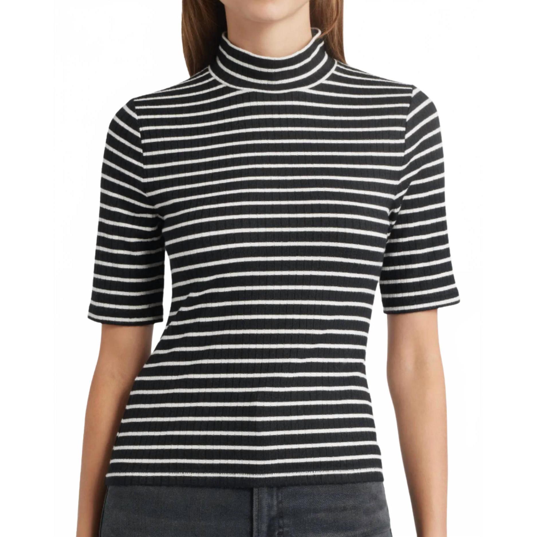 New Rag & Bone Knit Stripe Rib Tee Top In Black Multi